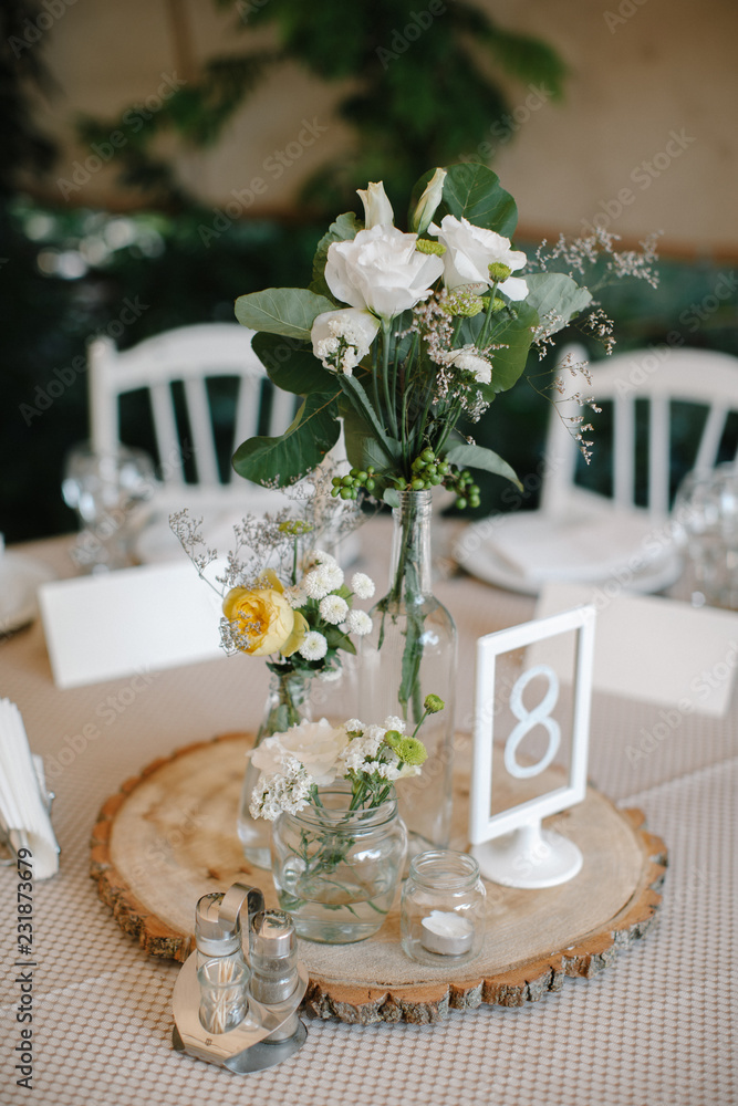 Closeup shot of wedding banquet table decoration Closeup shot of wedding banquet table decoration
