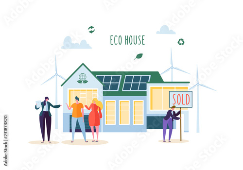 Eco House Concept with Happy People Buying new Home