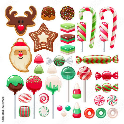 Christmas sweets set. Assorted candies and cookies.