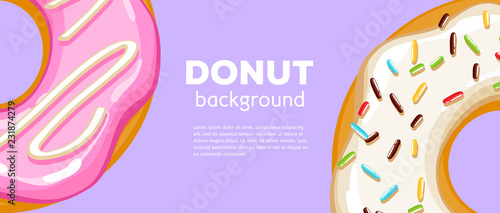 Colorful donuts background. Sweet bakery vector.