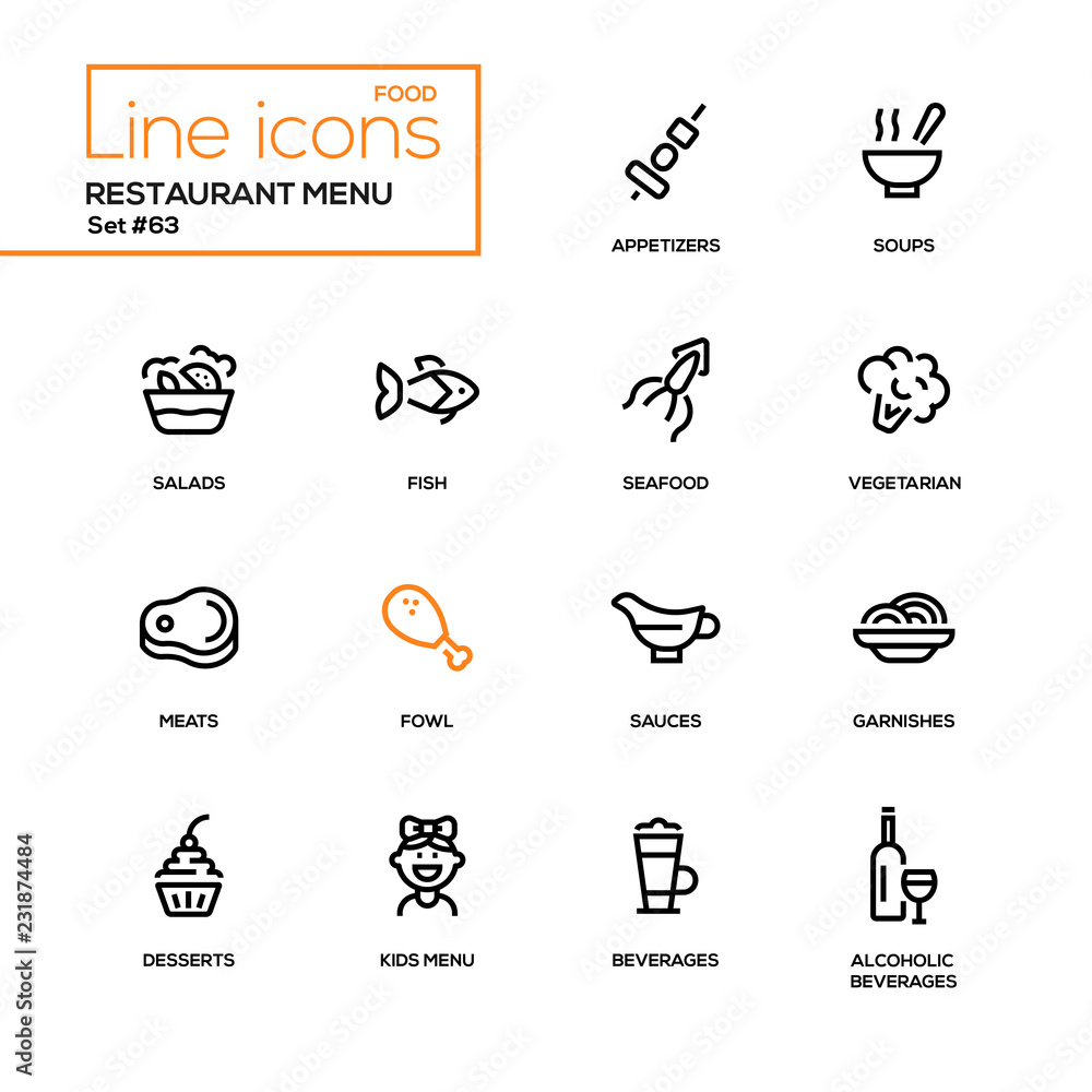 Restaurant menu - line design style icons set Restaurant menu - line design style icons set