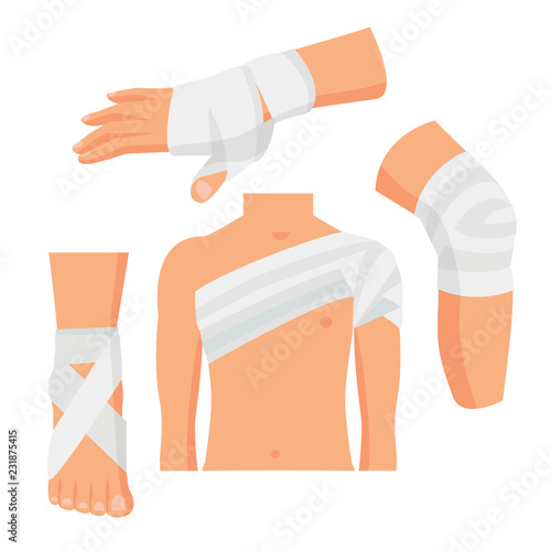 Elastic Medical Bandage Set Body Parts. Vector
