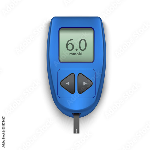 Realistic Detailed 3d Electronic Blue Glucometer. Vector