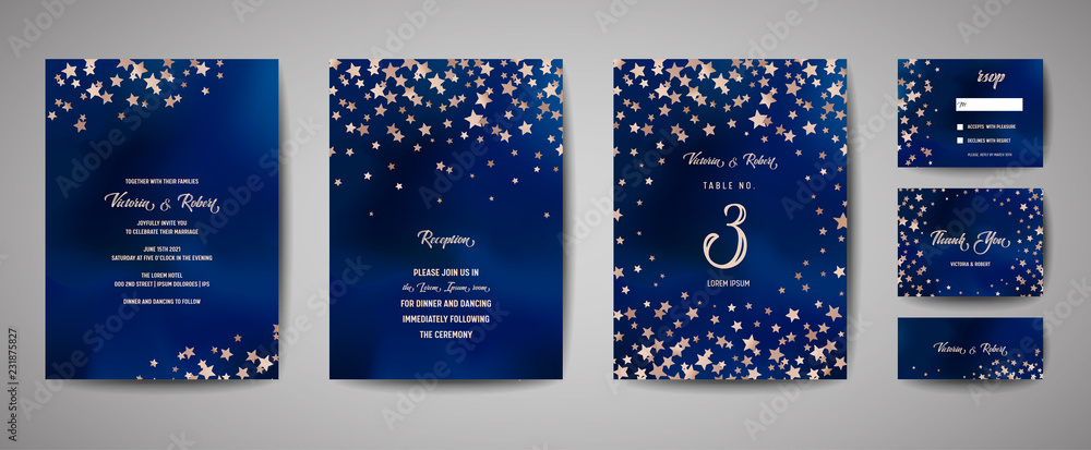 Save the date vector illustration with night starry sky, wedding party star celestial in vector - obrazy, fototapety, plakaty 