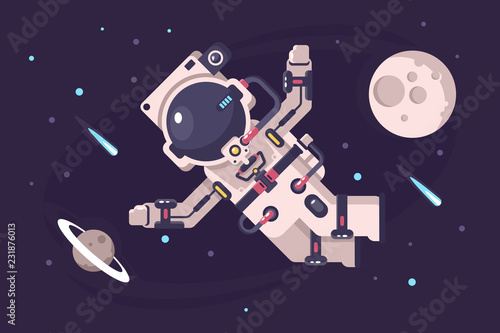 Astronaut conquers open space in spacesuit.