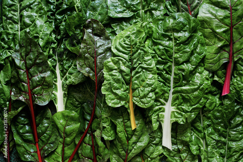 Fresh chard background. Top view, close-up view photo