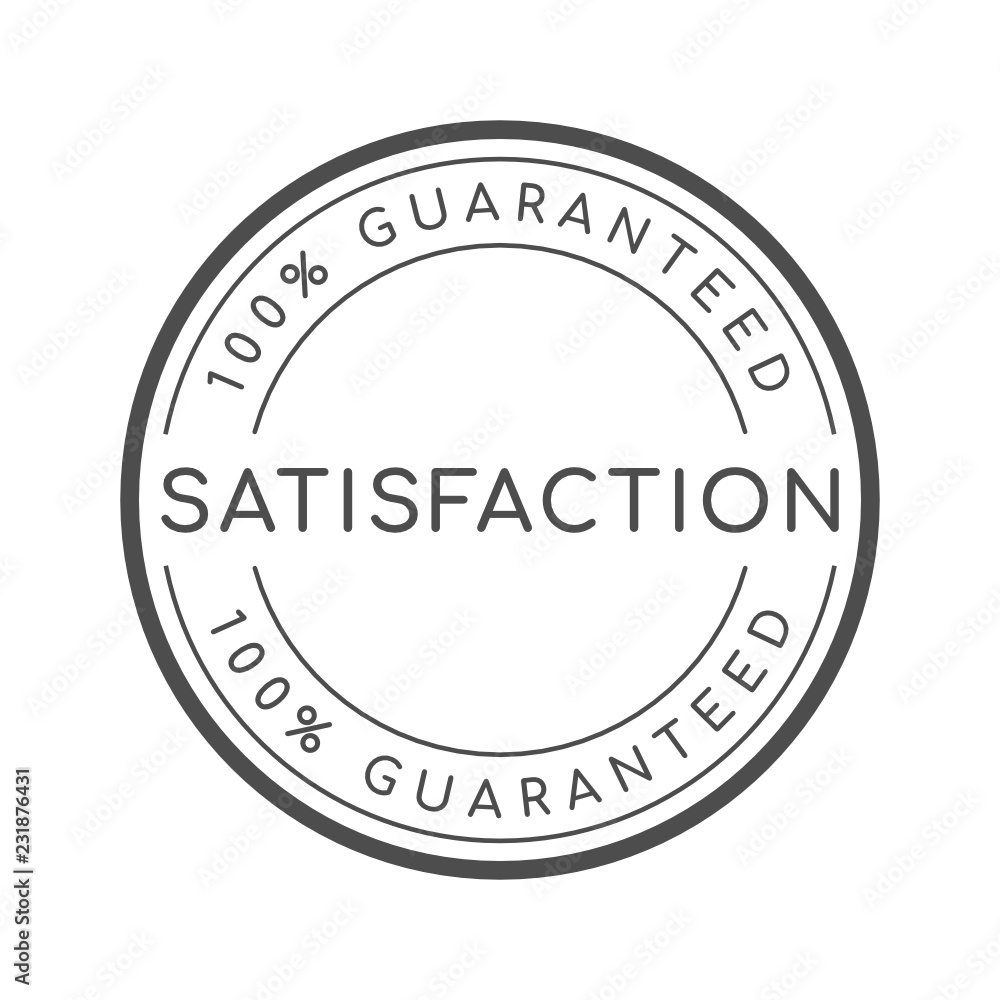100% satisfaction guaranteed word on circle badge vector. Minimalist style, simple design, black and white color.
