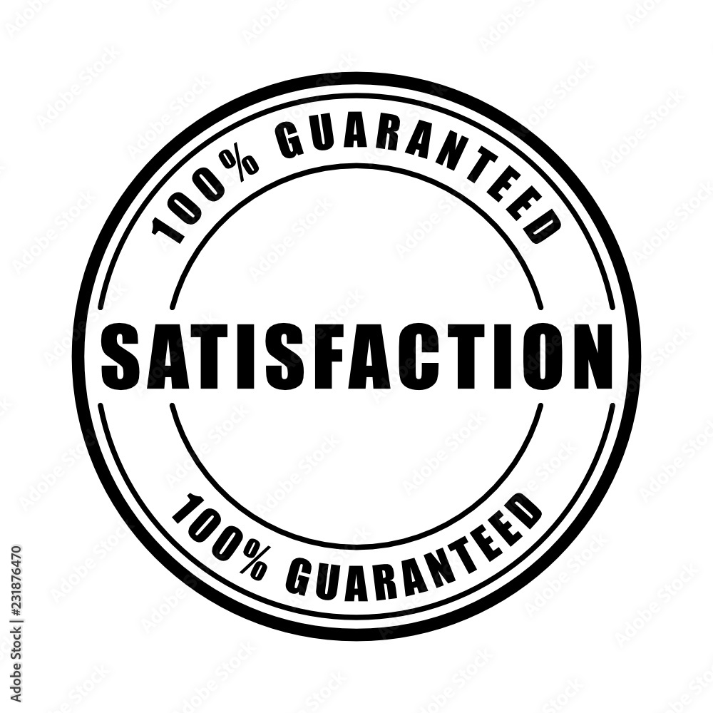 100% satisfaction guaranteed word and five star symbol on circle badge vector. Minimalist style, simple design, black and white color. 100% satisfaction guaranteed word and five star symbol on circle badge vector. Minimalist style, simple design, black and white color.
