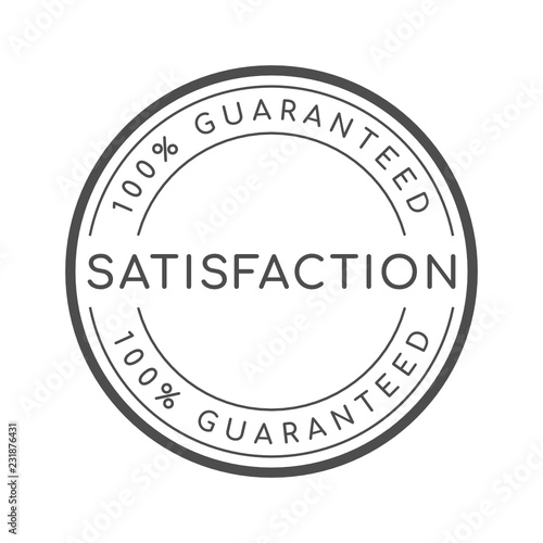 100% satisfaction guaranteed word on circle badge vector. Minimalist style, simple design, black and white color. photo