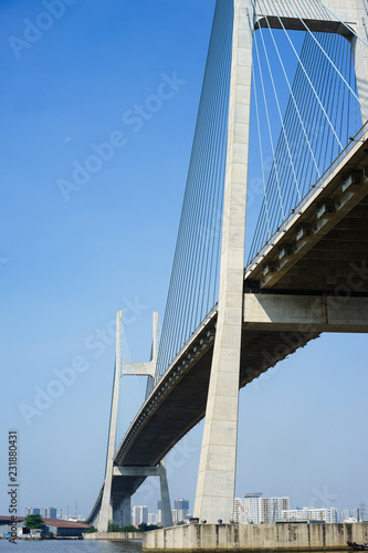 Fototapeta Naklejka Na Ścianę i Meble -  cable wire bridge with blue sky