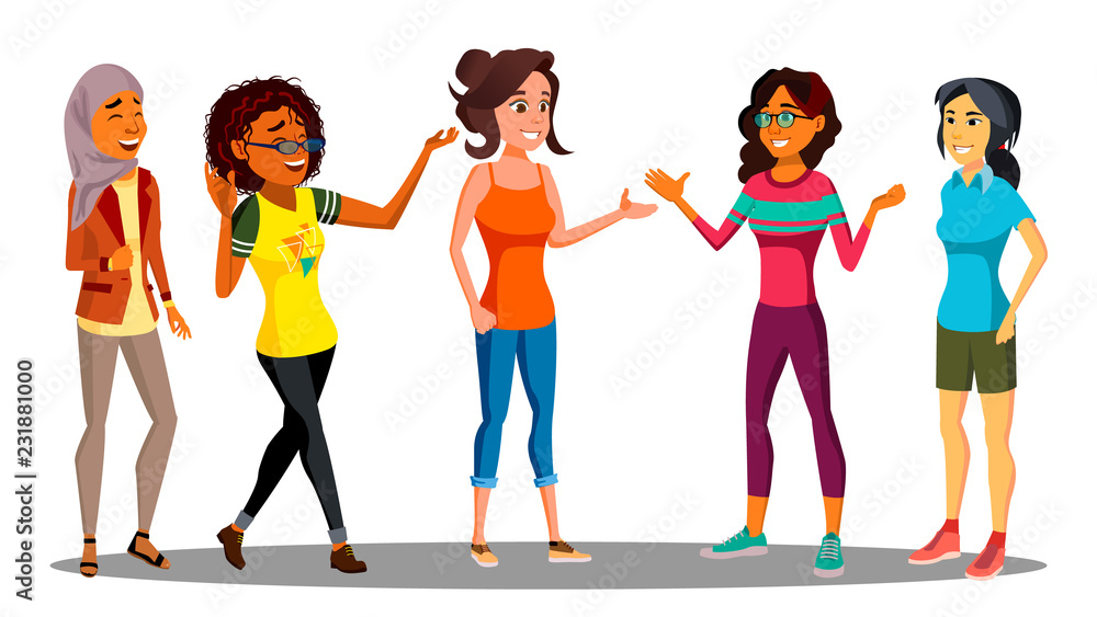 Fototapeta premium Multicultural Group Of Happy Women Together Vector. Illustration