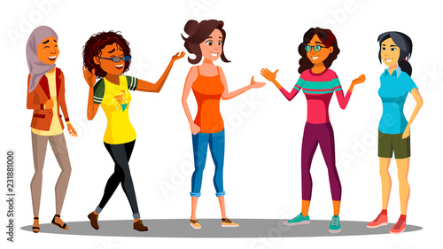 Multicultural Group Of Happy Women Together Vector. Illustration