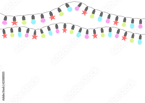 Christmas lights. Garlands isolated on a light background. Place for text. Vector illustration.