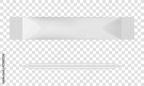 Realistic white blank template packaging sugar stick. Food packing coffee, salt, sugar, pepper, spices. Template for mock up your design. Vector eps10.