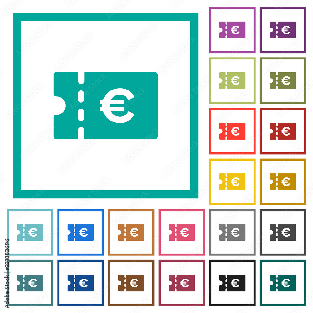 Euro discount coupon flat color icons with quadrant frames Euro discount coupon flat color icons with quadrant frames