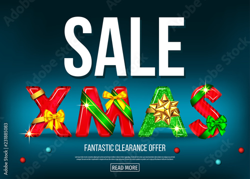 Christmas sale banner with red and green decorative letters.