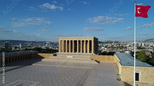 4K Aerial footage of Ataturk Mausoleum, Anıtkabir, monumental tomb of Mustafa Kemal Ataturk, first president of Turkey in Ankara, Tomb of modern Turkey's founder lies here