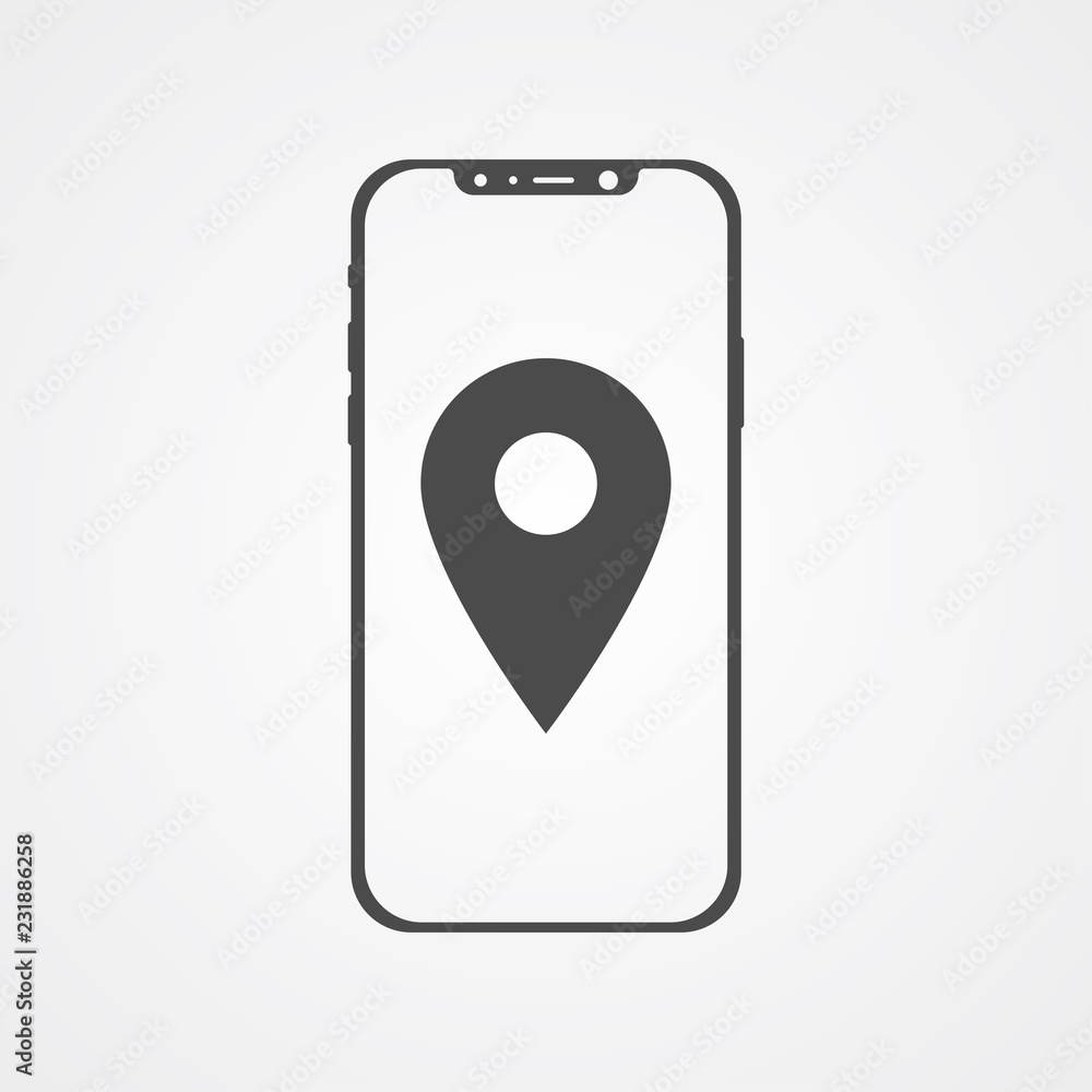 Phone with location vector icon sign symbol Phone with location vector icon sign symbol