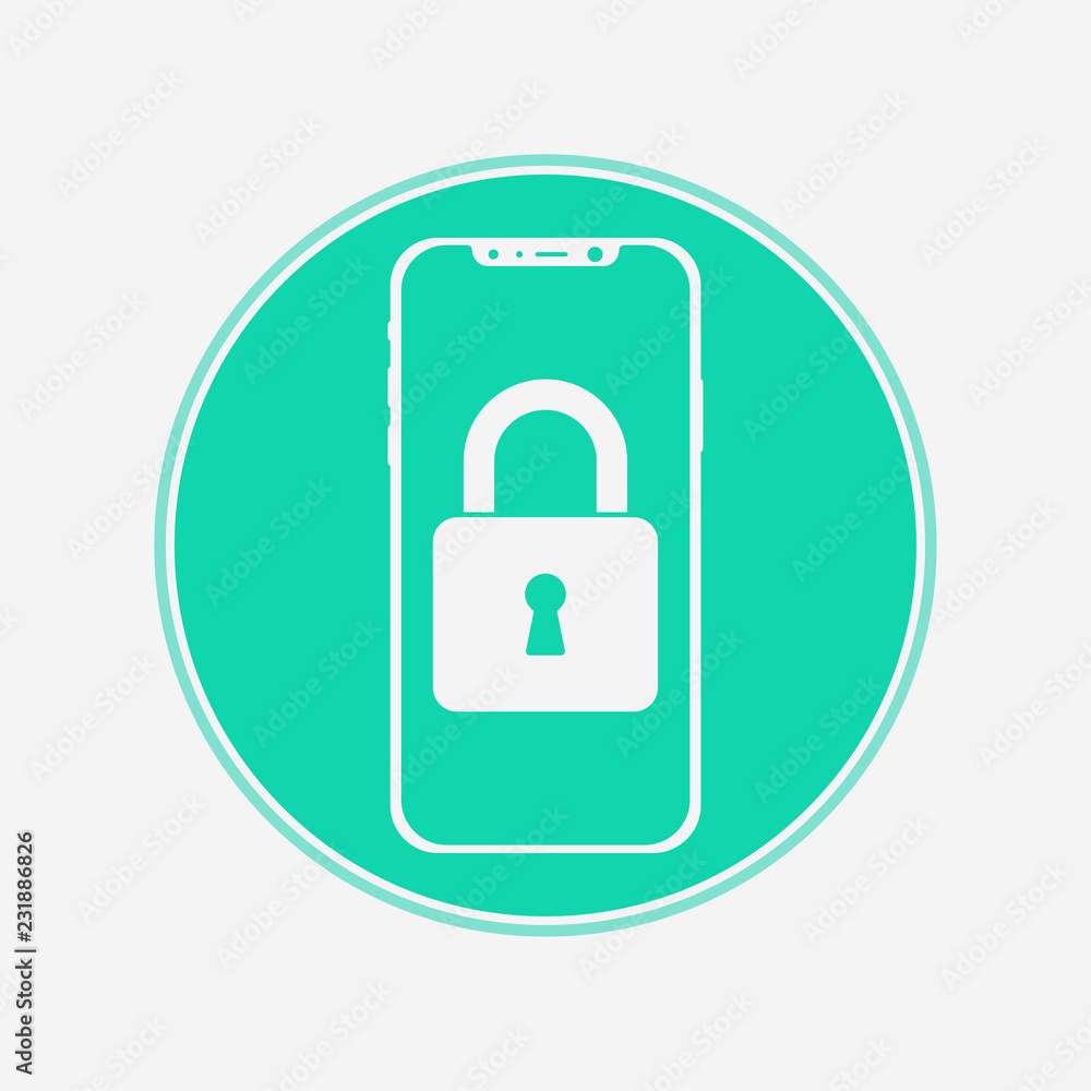 Phone with padlock vector icon sign symbol Phone with padlock vector icon sign symbol