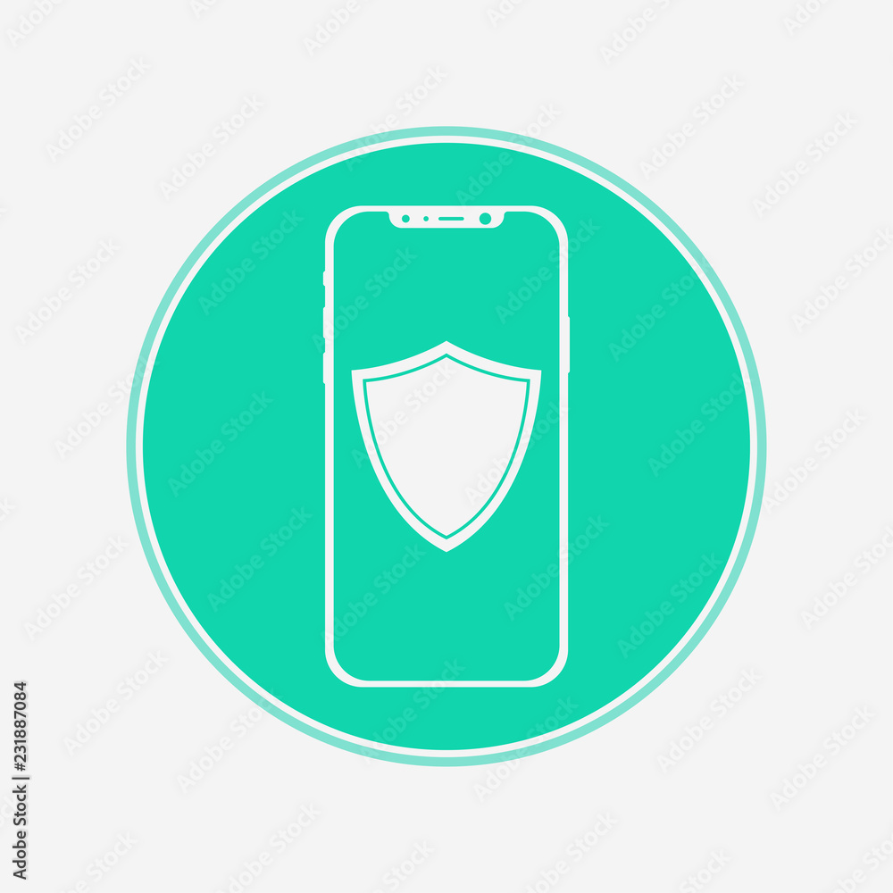 Phone with shield vector icon sign symbol