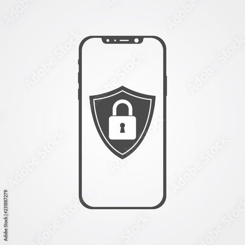 Phone with shield vector icon sign symbol