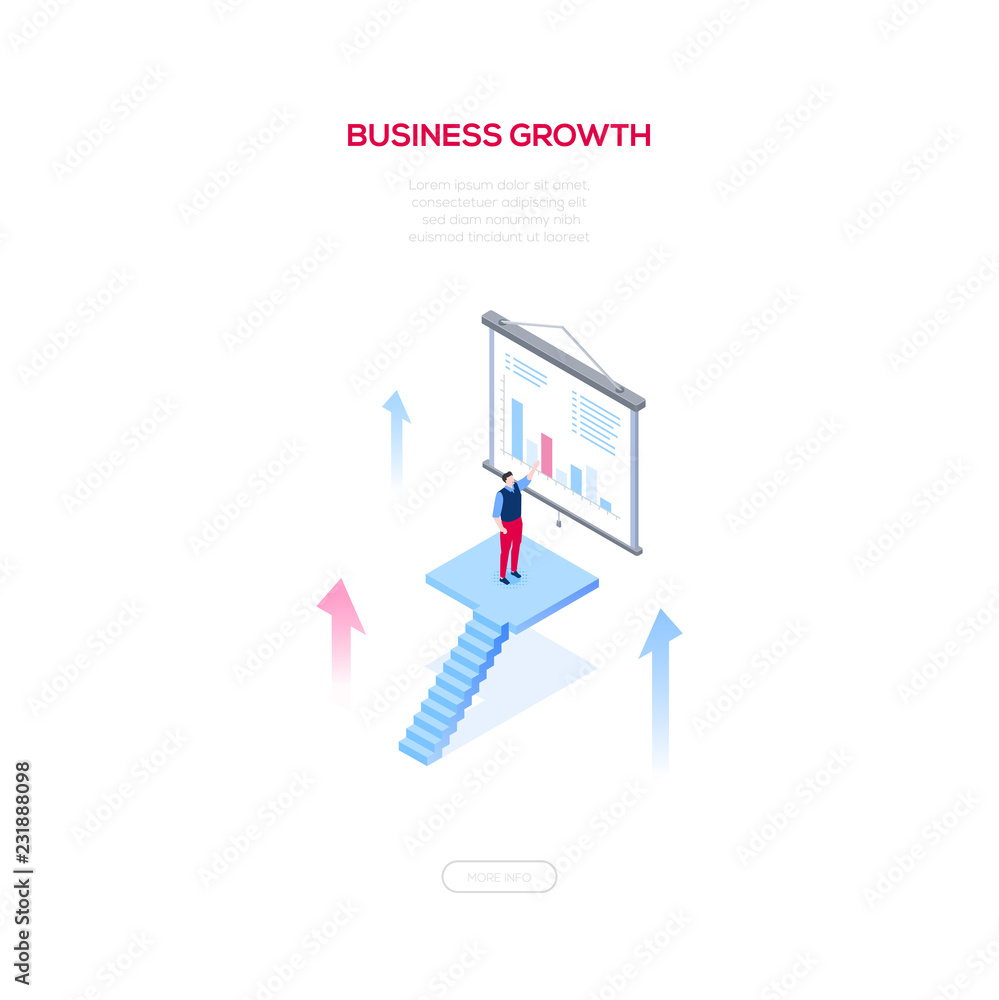 Business growth - modern isometric vector web banner Business growth - modern isometric vector web banner