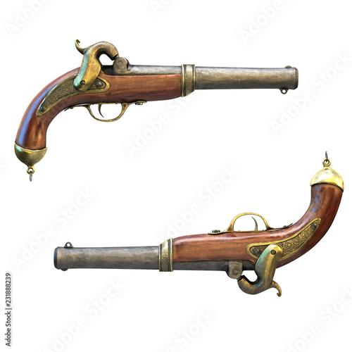 Pirate Pistol,isolated on a white background. 3d illustration
