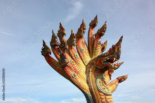 the colorful naga statue many heads with blue sky background