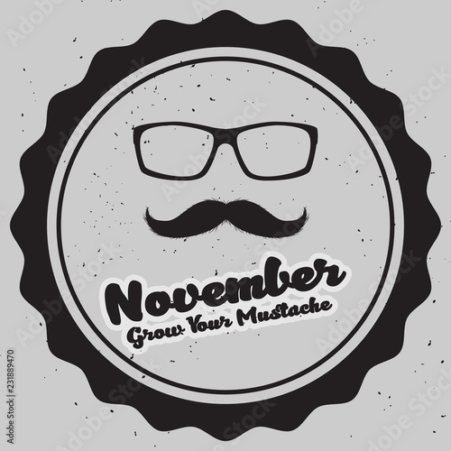 Hand drawn mustache textured vector illustration. November Prostate Cancer Awareness Month Design with Blue Ribbon and Mustache. Men Healthcare Concept.