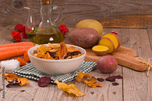 Mixed vegetable crisps. photo