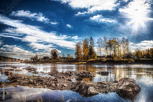 Wallpaper Mural  Autumn landscape with lake and blue sky Torontodigital.ca