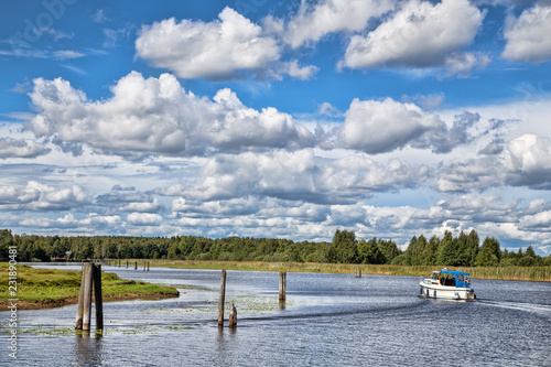 Wallpaper Mural landscape with lake and boat Torontodigital.ca