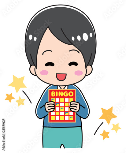 A boy with a bingo card