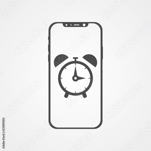 Phone with alarm vector icon sign symbol