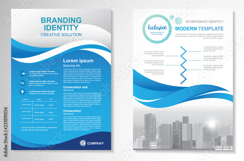 Template vector design for Brochure, AnnualReport, Magazine, Poster, Corporate Presentation, Portfolio, Flyer, infographic, layout modern with blue color size A4, Front and back, Easy to use and edit.