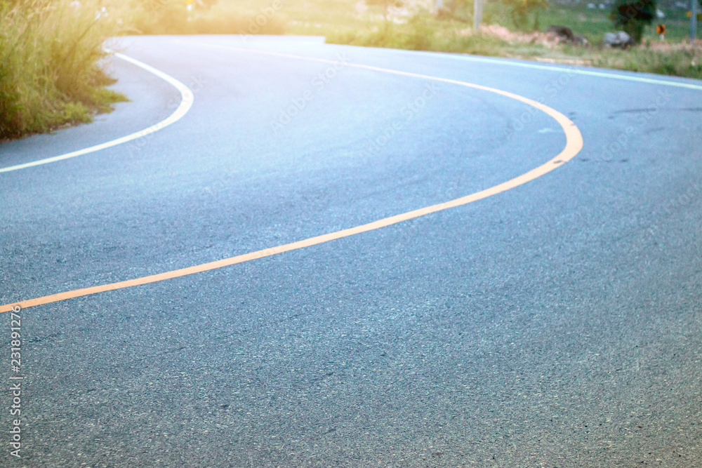 Curved road on the asphalt road. Curved road on the asphalt road.