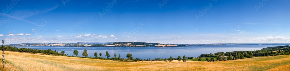 Helgoya island Lake Mjosa panorama Oppland Norway