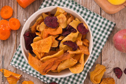 Mixed vegetable crisps. photo