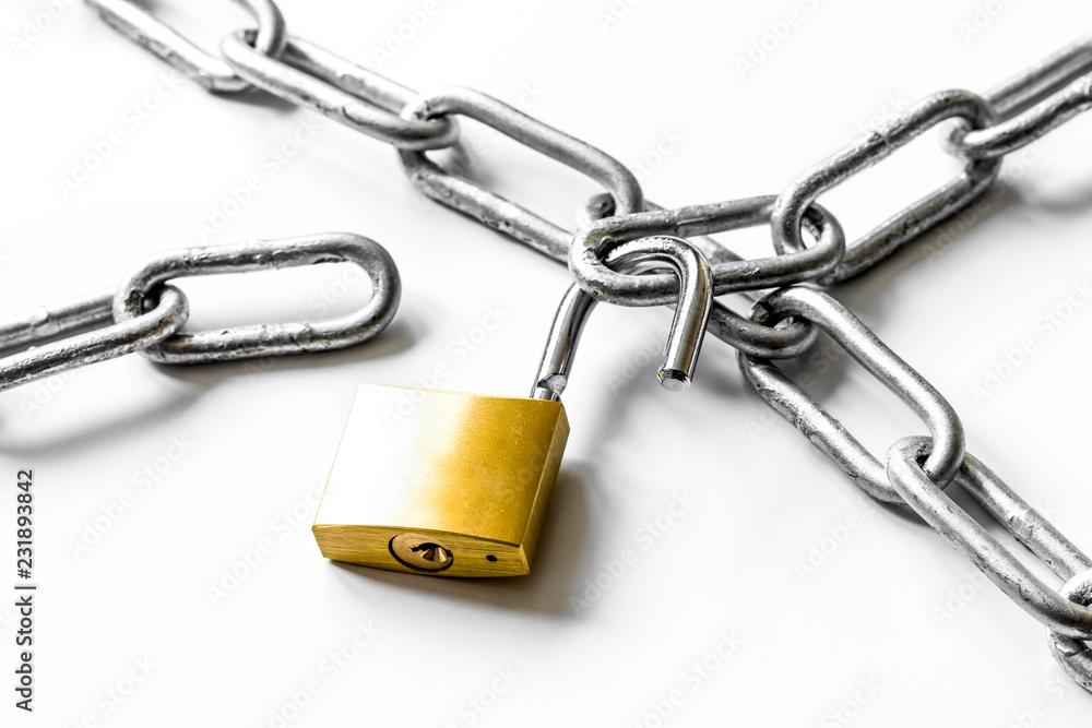 concept data protection metal chain on white background concept data protection metal chain on white background