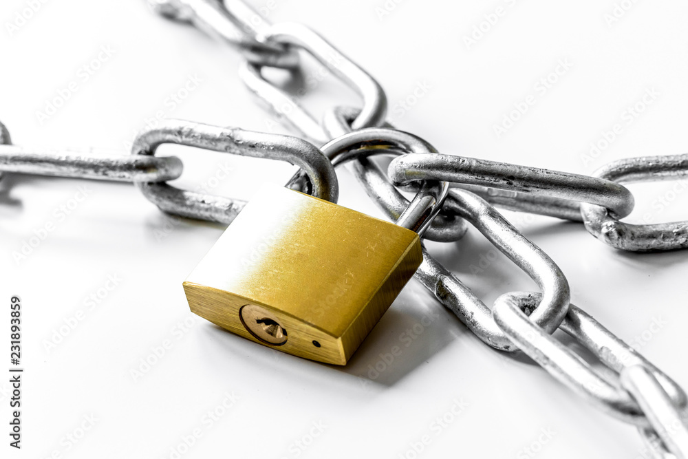 concept data protection metal chain on white background concept data protection metal chain on white background