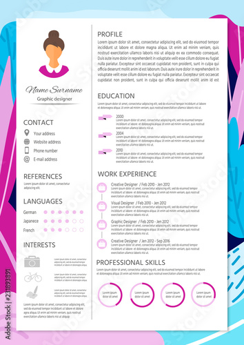Feminine resume with infographic design. Stylish CV set for wome photo