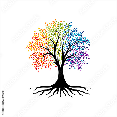 Abstract vibrant tree logo design, root vector - Tree of life logo design inspiration
