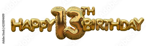 Photography Happy 13th birthday gold foil balloon greeting background