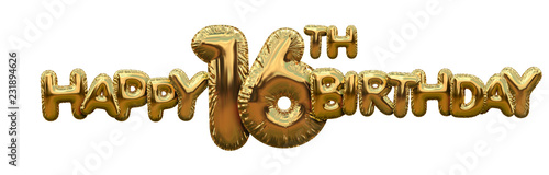 Photography Happy 16th birthday gold foil balloon greeting background