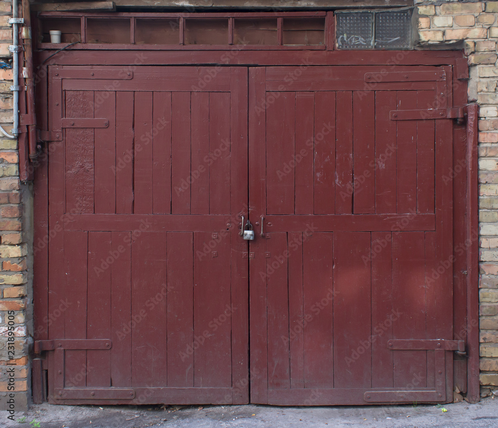 Fototapeta premium Wooden gate to the warehouse, garage