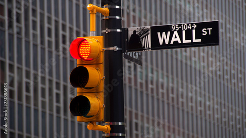 Photography Traffic lights on Wall Street in New York City,