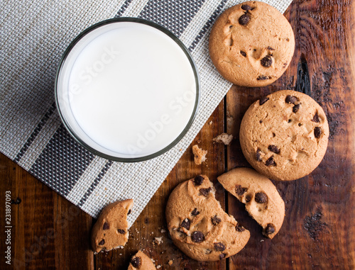 Chocolate chip cookies with milk  photo