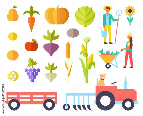 Harvest Person and Vegetables Vector Illustration