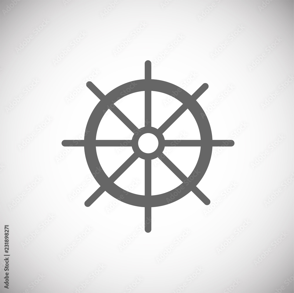 Ship steering wheel flat on white background icon