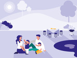 cute family in park with picnic